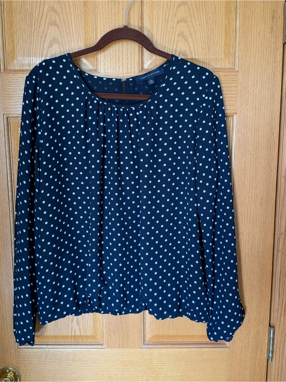 Tommy Hilfiger Women's Long Sleeves Blouse Blue/white Polka Dot Size Large